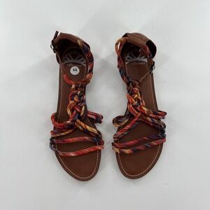 Gladiator T Strappy Sandal‎ Womens 11 M Flat Striped Buckle Braided Fergalicious